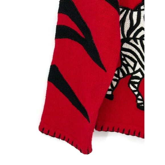 Ronnie Salloway Womens Red Knit Cardigan‎ Zebra Pattern M - Picture 4 of 8